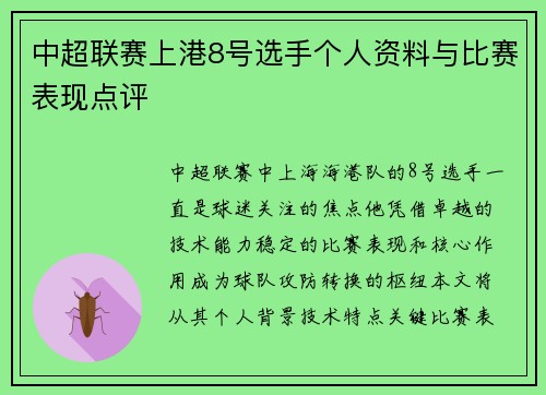 中超联赛上港8号选手个人资料与比赛表现点评